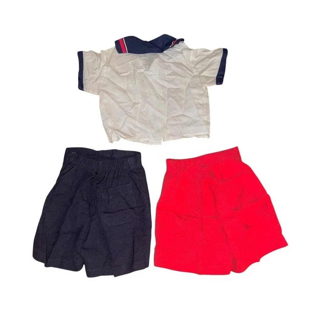 Vintage Petit Ami baby‎ Boys Nautical Sailor Outfit Set Shirt & 2 Shorts 12-18M